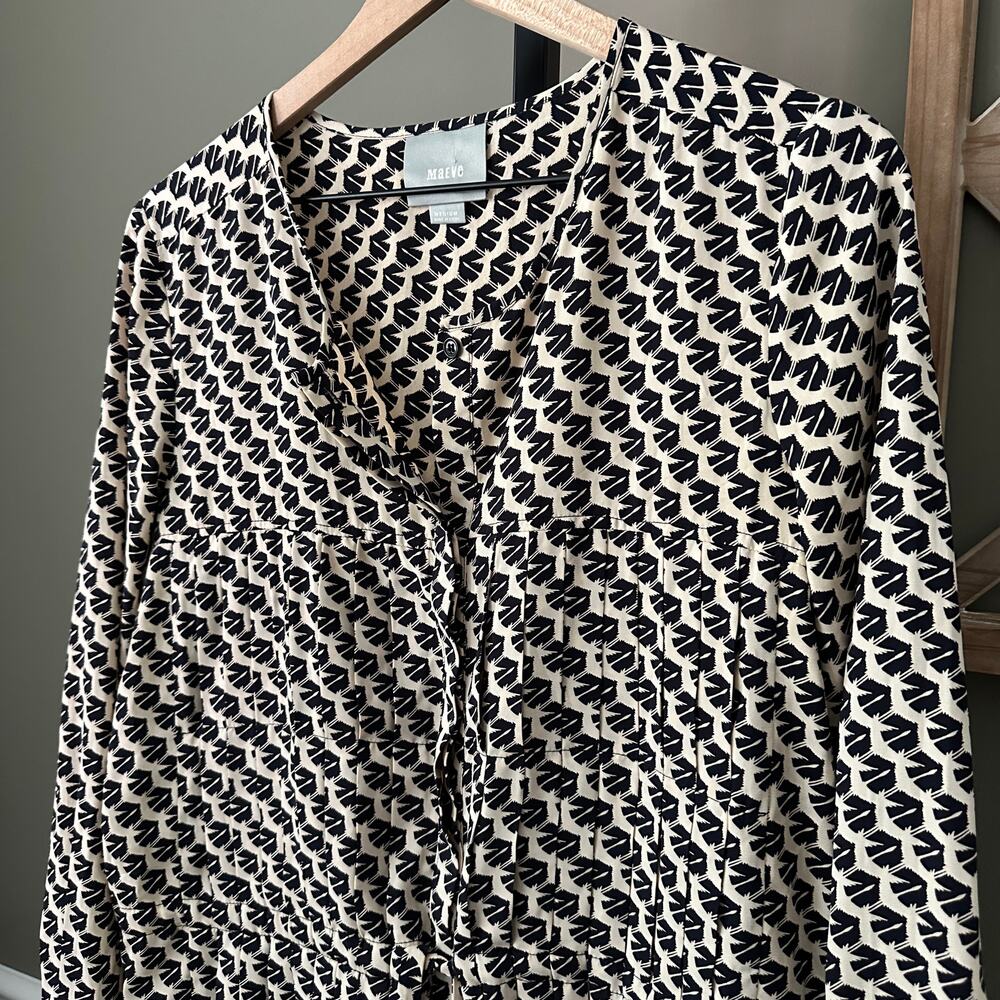 Anthropologie Maeve Selva Bird Print Pleated Tie Waist Tunic Medium - Picture 3 of 7